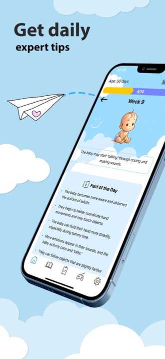 Get daily expert tips - Magerly app showing age tracking and milestone information